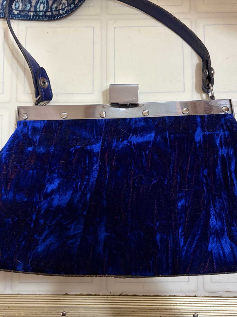 Patricia Nash Royal Blue Crushed Velvet Ferrara Frame Satchel